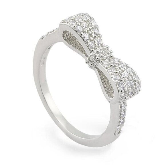 NWT Fashion Women's 925 Sterling Silver Clear Stone CZ Bow Tie Ring - Picture 3 of 6